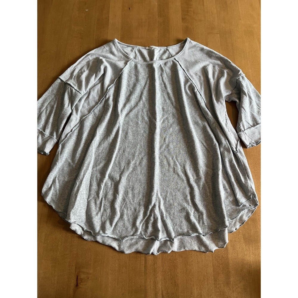 Easel Los Angeles SS‎ Henley SweaterGray Sz M Stripe Solid Raw Hem Thick Cotton